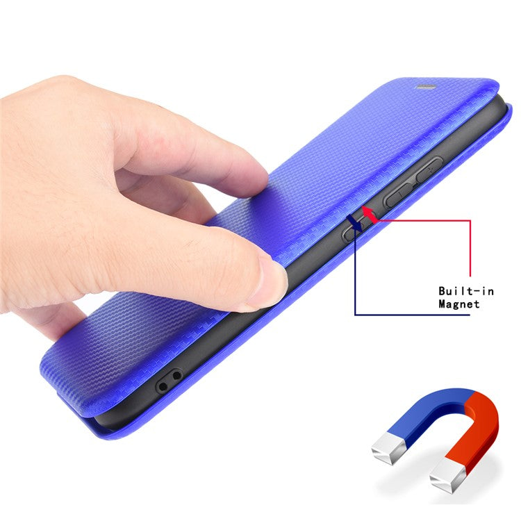 Stand Cover for Oppo A1 5G Carbon Fiber Texture Card Slot PU Leather Shockproof Phone Case - Blue