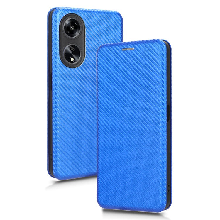 Stand Cover for Oppo A1 5G Carbon Fiber Texture Card Slot PU Leather Shockproof Phone Case - Blue