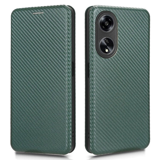 Stand Cover for Oppo A1 5G Carbon Fiber Texture Card Slot PU Leather Shockproof Phone Case - Green