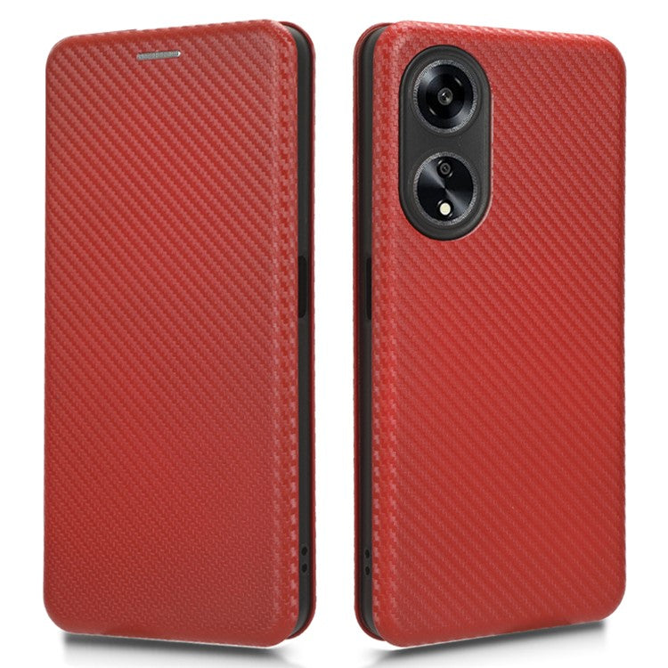 Stand Cover for Oppo A1 5G Carbon Fiber Texture Card Slot PU Leather Shockproof Phone Case - Brown