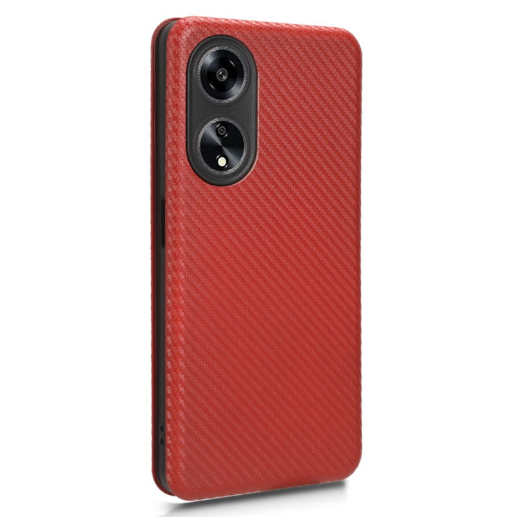 Stand Cover for Oppo A1 5G Carbon Fiber Texture Card Slot PU Leather Shockproof Phone Case - Brown