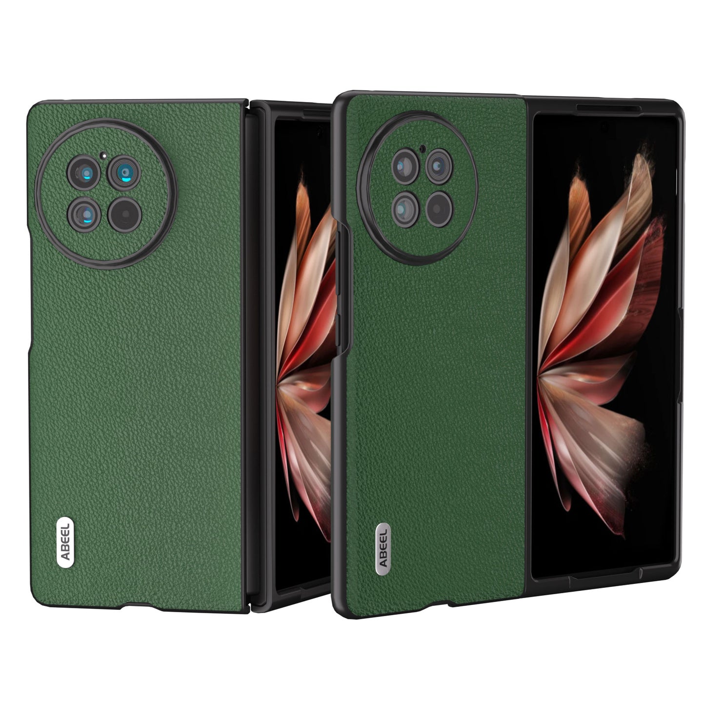 ABEEL For vivo X Fold2 Anti-Slip Phone Case Textured Top-Layer Cowhide Leather+PC Smartphone Cover - Green