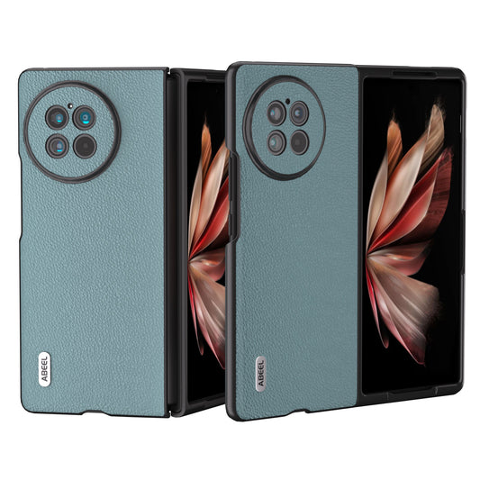 ABEEL For vivo X Fold2 Anti-Slip Phone Case Textured Top-Layer Cowhide Leather+PC Smartphone Cover - Baby Blue