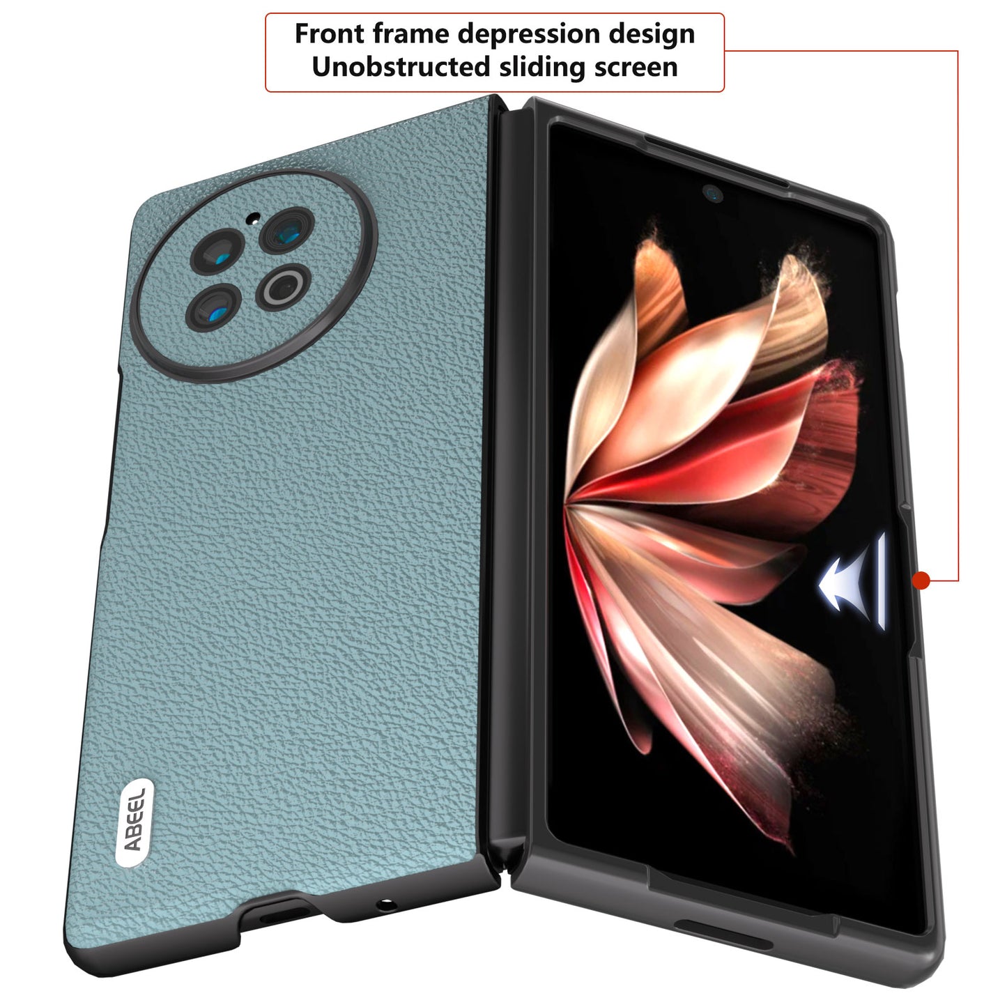 ABEEL For vivo X Fold2 Anti-Slip Phone Case Textured Top-Layer Cowhide Leather+PC Smartphone Cover - Baby Blue