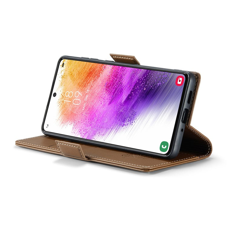 CASEME 023 Series Phone Leather Case for Samsung Galaxy A73 5G , RFID Blocking Wallet Stand Phone Cover - Brown