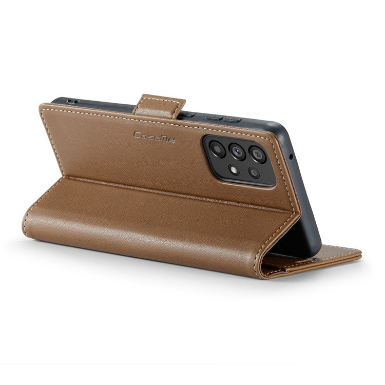 CASEME 023 Series Phone Leather Case for Samsung Galaxy A73 5G , RFID Blocking Wallet Stand Phone Cover - Brown