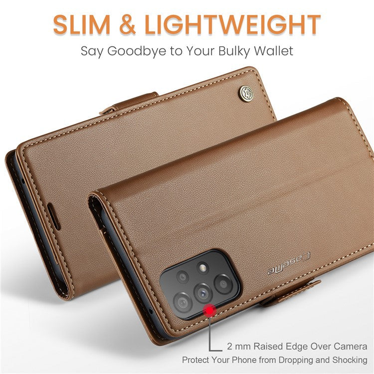 CASEME 023 Series Phone Leather Case for Samsung Galaxy A73 5G , RFID Blocking Wallet Stand Phone Cover - Brown