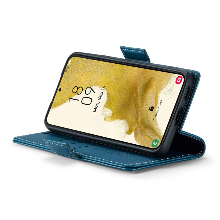 CASEME 023 Series for Samsung Galaxy S22+ 5G RFID Blocking PU Leather Case Wallet Stand Phone Cover - Blue