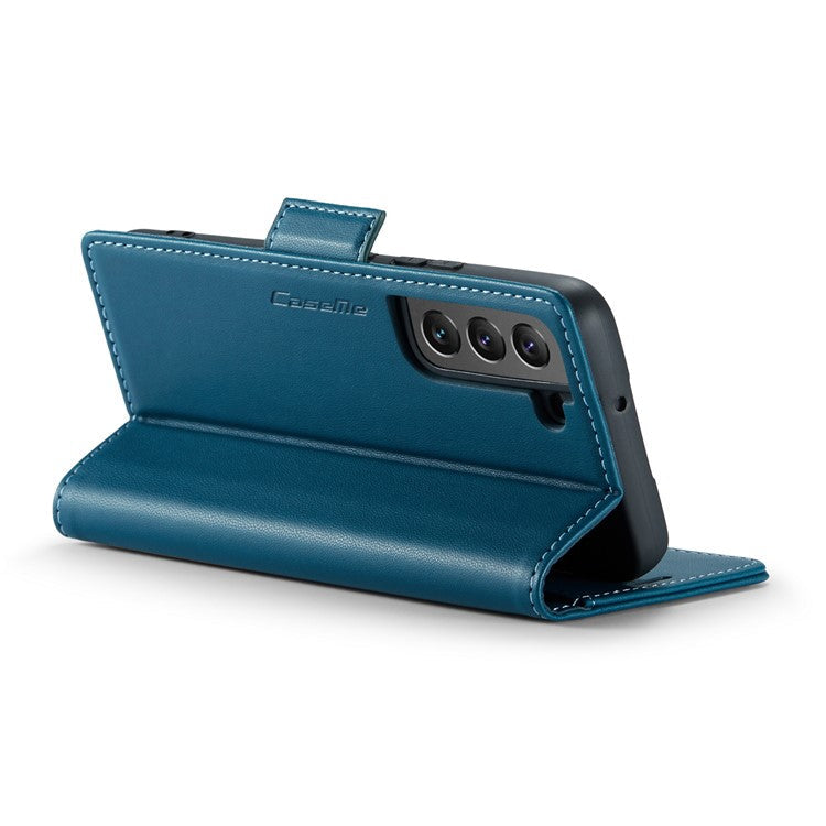 CASEME 023 Series for Samsung Galaxy S22+ 5G RFID Blocking PU Leather Case Wallet Stand Phone Cover - Blue