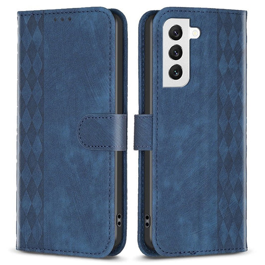 Phone Case for Samsung Galaxy S22+ 5G Wallet Imprinting Pattern Magnetic Closure Stand Cover - Blue