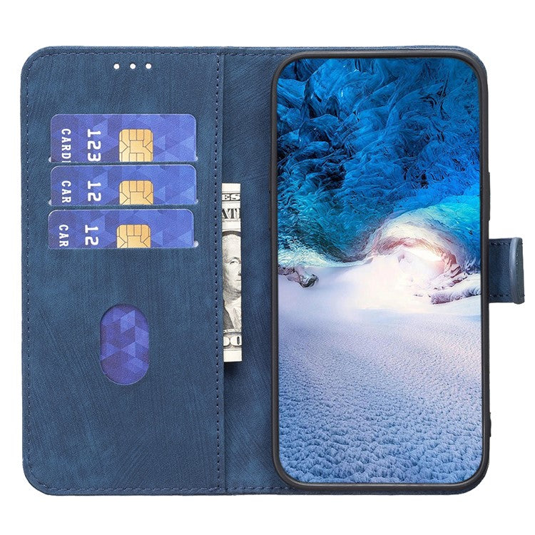 Phone Case for Samsung Galaxy S22+ 5G Wallet Imprinting Pattern Magnetic Closure Stand Cover - Blue