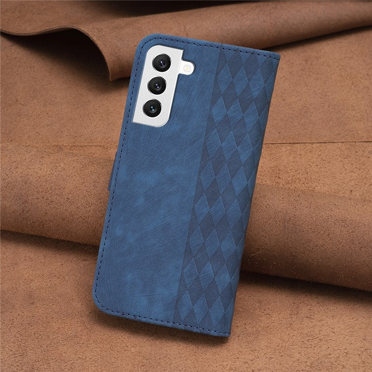 Phone Case for Samsung Galaxy S22+ 5G Wallet Imprinting Pattern Magnetic Closure Stand Cover - Blue