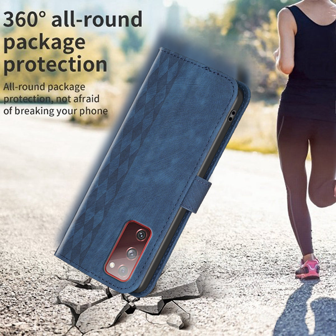 Phone Case for Samsung Galaxy S20 Lite / S20 FE / S20 FE 5G / S20 FE 2022 Wallet Imprinting Pattern Stand Cover - Blue