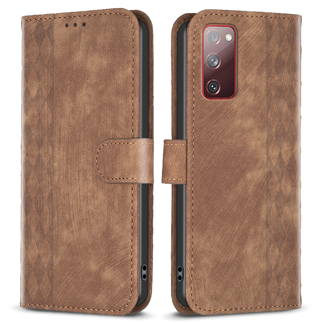 Phone Case for Samsung Galaxy S20 Lite / S20 FE / S20 FE 5G / S20 FE 2022 Wallet Imprinting Pattern Stand Cover - Brown