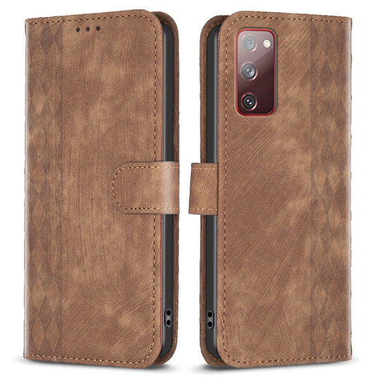 Phone Case for Samsung Galaxy S20 Lite / S20 FE / S20 FE 5G / S20 FE 2022 Wallet Imprinting Pattern Stand Cover - Brown
