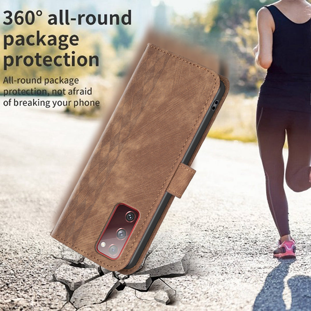 Phone Case for Samsung Galaxy S20 Lite / S20 FE / S20 FE 5G / S20 FE 2022 Wallet Imprinting Pattern Stand Cover - Brown