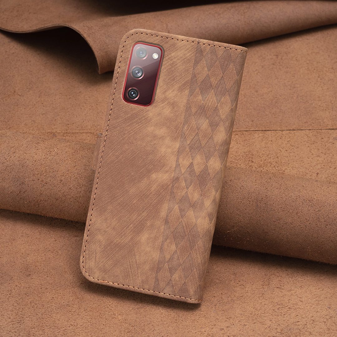 Phone Case for Samsung Galaxy S20 Lite / S20 FE / S20 FE 5G / S20 FE 2022 Wallet Imprinting Pattern Stand Cover - Brown