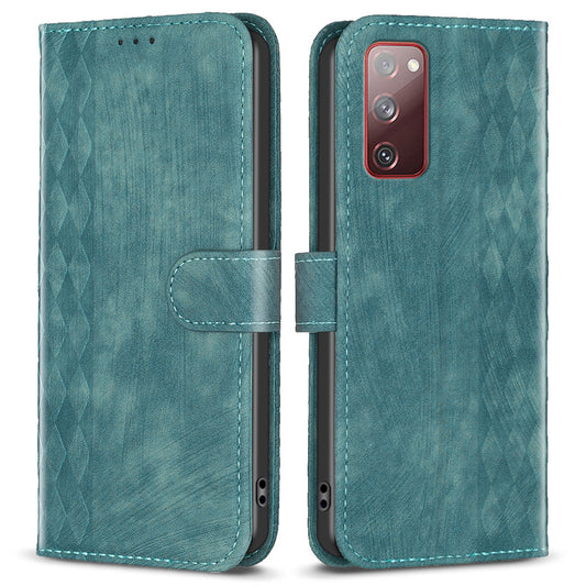 Phone Case for Samsung Galaxy S20 Lite / S20 FE / S20 FE 5G / S20 FE 2022 Wallet Imprinting Pattern Stand Cover - Green