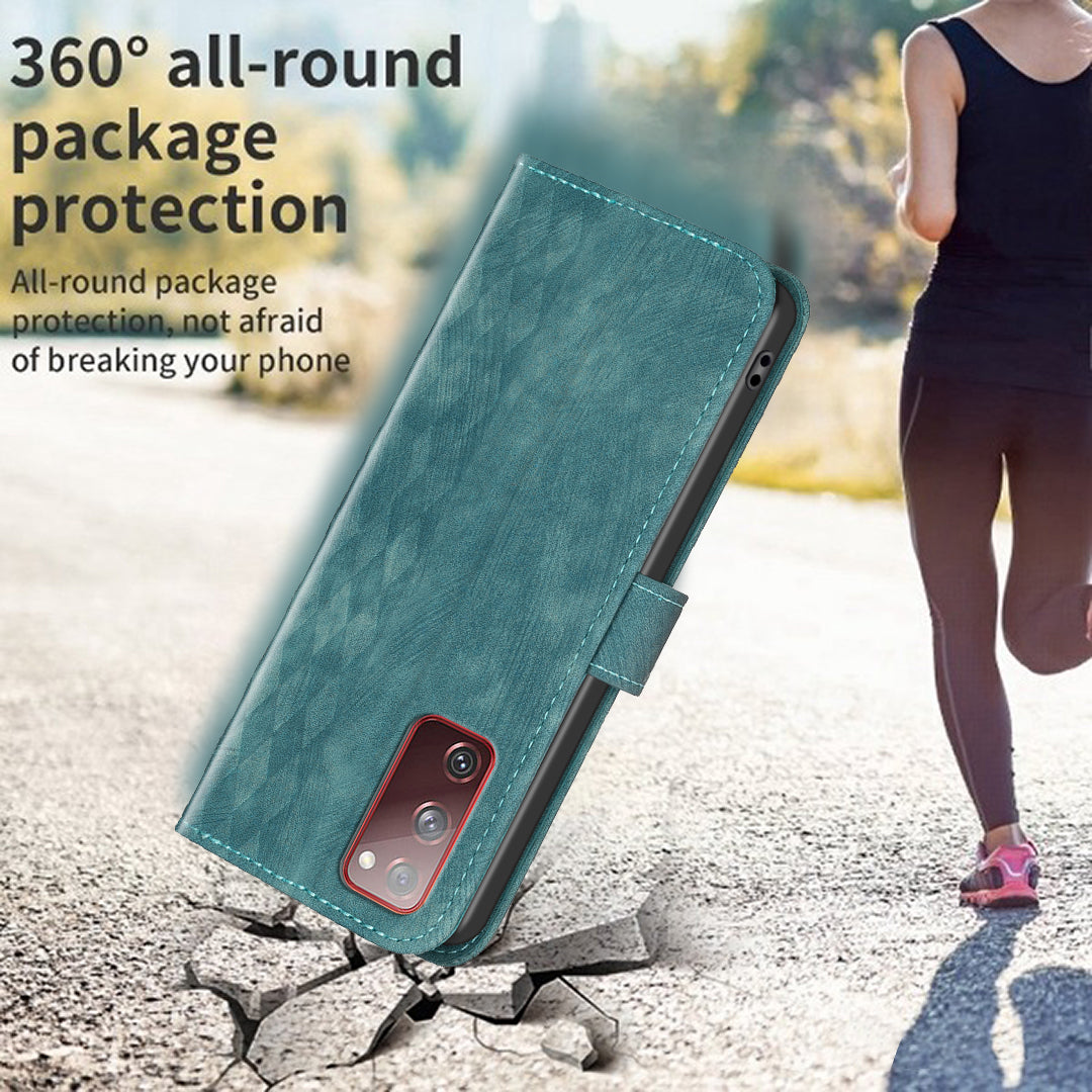 Phone Case for Samsung Galaxy S20 Lite / S20 FE / S20 FE 5G / S20 FE 2022 Wallet Imprinting Pattern Stand Cover - Green