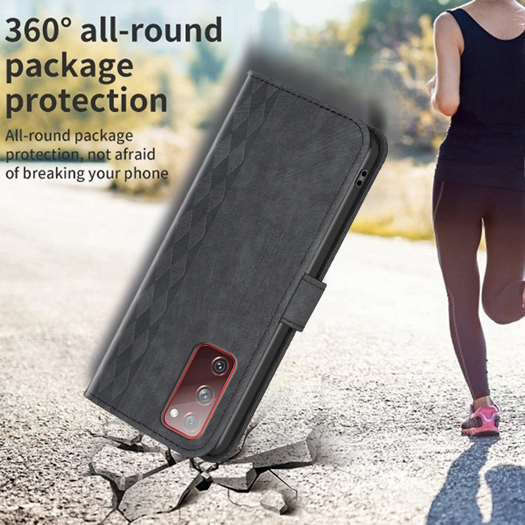 Phone Case for Samsung Galaxy S20 Lite / S20 FE / S20 FE 5G / S20 FE 2022 Wallet Imprinting Pattern Stand Cover - Black