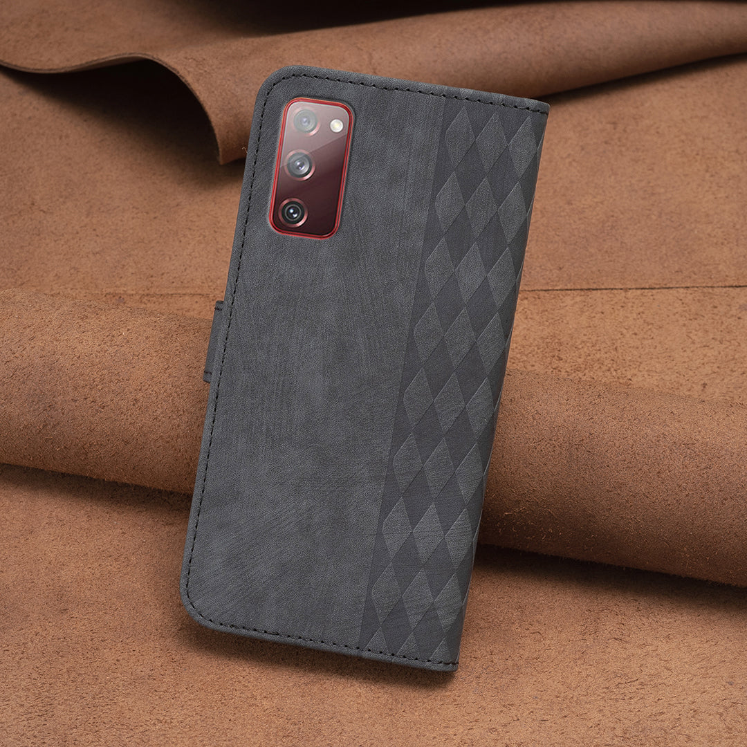 Phone Case for Samsung Galaxy S20 Lite / S20 FE / S20 FE 5G / S20 FE 2022 Wallet Imprinting Pattern Stand Cover - Black
