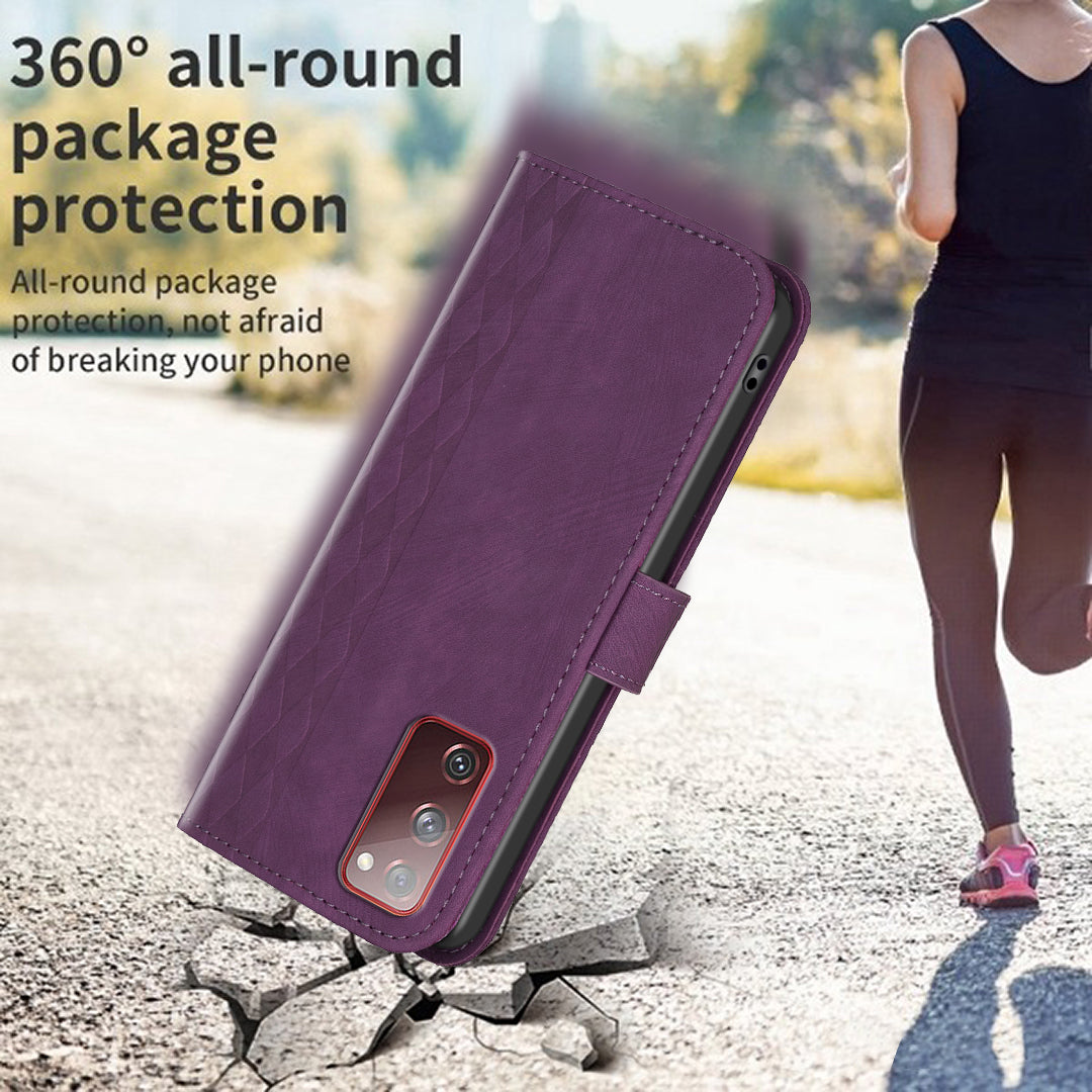 Phone Case for Samsung Galaxy S20 Lite / S20 FE / S20 FE 5G / S20 FE 2022 Wallet Imprinting Pattern Stand Cover - Purple