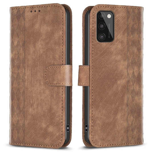 For Samsung Galaxy A41 (Global Version) Imprinting Pattern Cover Stand Wallet Magnetic Clasp Phone Case - Brown