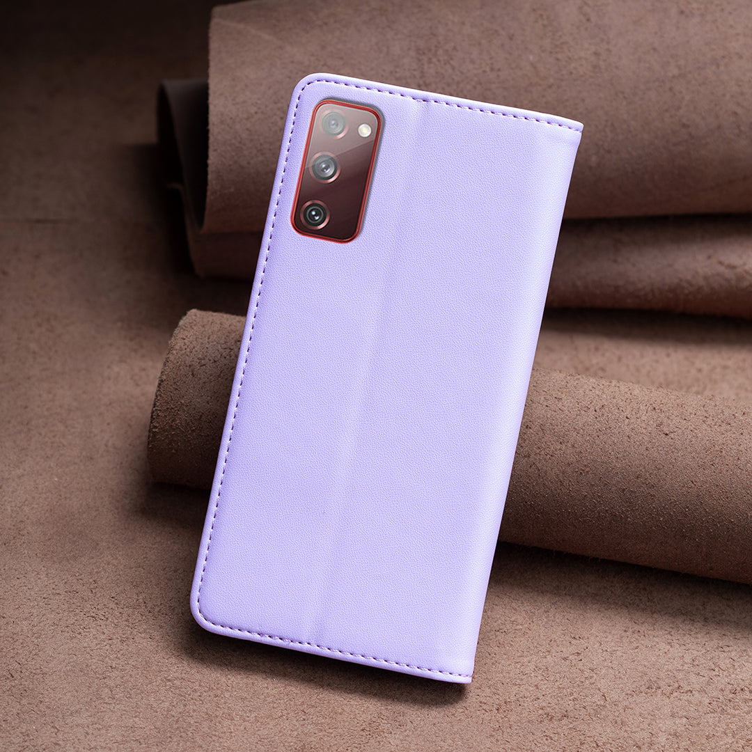 BINFEN COLOR BF18 for Samsung Galaxy S20 FE / S20 FE 5G / S20 FE 2022 / S20 Lite Phone Case Stand Card Holder Leather Cover - Purple
