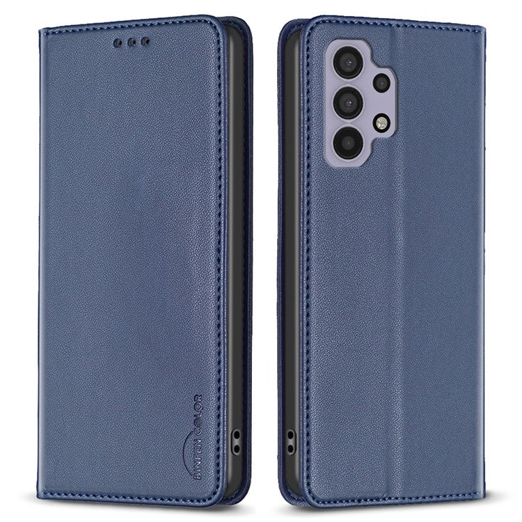 BINFEN COLOR BF18 for Samsung Galaxy A32 4G (EU Version) Card Holder Phone Case PU Leather Stand Cover - Blue