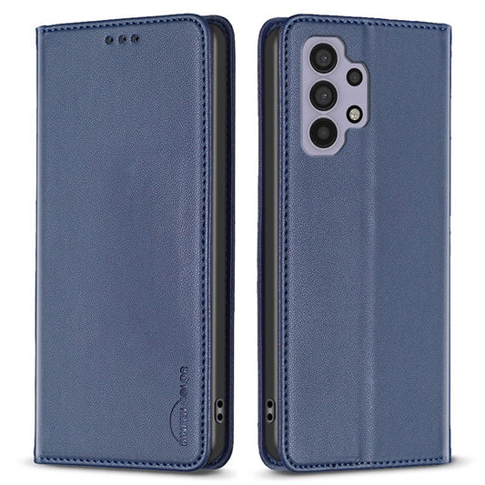 BINFEN COLOR BF18 for Samsung Galaxy A32 4G (EU Version) Card Holder Phone Case PU Leather Stand Cover - Blue