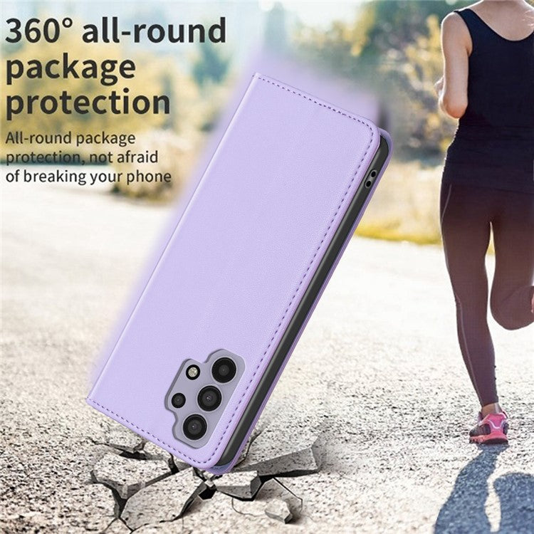 BINFEN COLOR BF18 for Samsung Galaxy A32 4G (EU Version) Card Holder Phone Case PU Leather Stand Cover - Purple