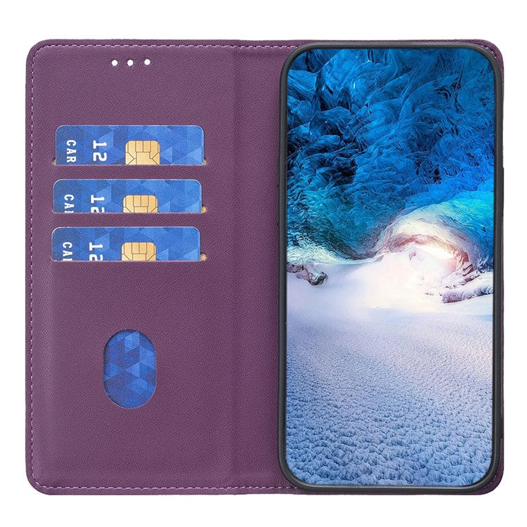 BINFEN COLOR BF18 Leather Case for Samsung Galaxy A12 Card Holder Full Protection Phone Stand Cover - Dark Purple