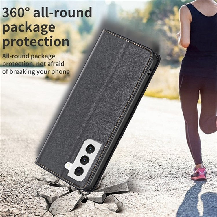 BINFEN COLOR BF18 For Samsung Galaxy S22+ 5G Flip Leather Case Card Slots Stand Protective Phone Cover - Black