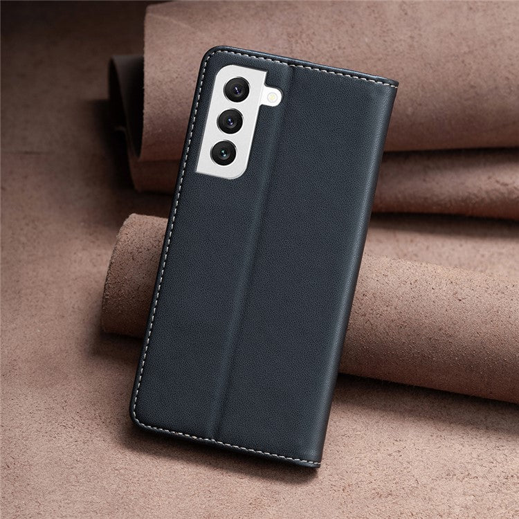 BINFEN COLOR BF18 For Samsung Galaxy S22+ 5G Flip Leather Case Card Slots Stand Protective Phone Cover - Black