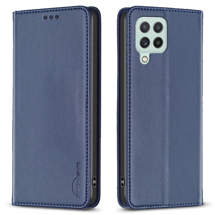 BINFEN COLOR BF18 For Samsung Galaxy A22 4G (EU Version) Phone Case with Card Holder PU Leather Stand Flip Cover - Blue