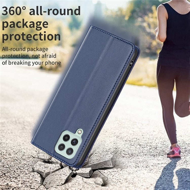 BINFEN COLOR BF18 For Samsung Galaxy A22 4G (EU Version) Phone Case with Card Holder PU Leather Stand Flip Cover - Blue