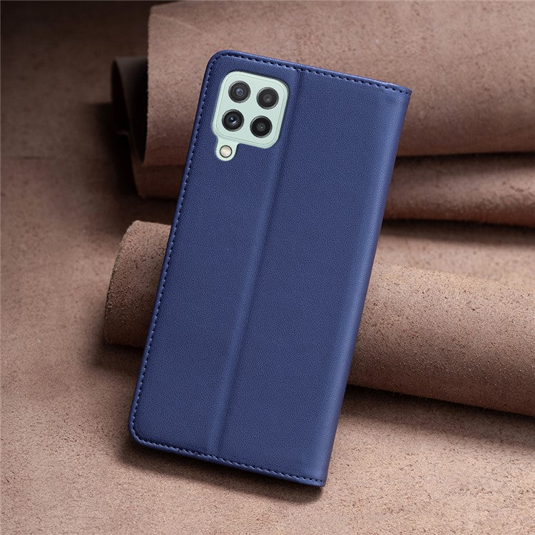 BINFEN COLOR BF18 For Samsung Galaxy A22 4G (EU Version) Phone Case with Card Holder PU Leather Stand Flip Cover - Blue
