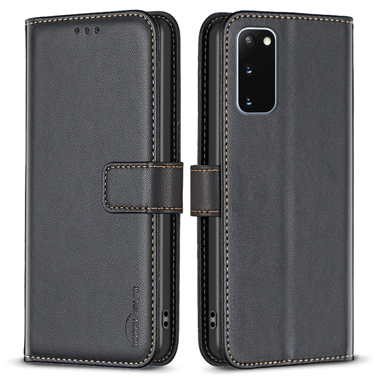 BINFEN COLOR BF17 For Samsung Galaxy S20 4G / 5G Flip Folio Wallet Cover PU Leather Stand Phone Case - Black