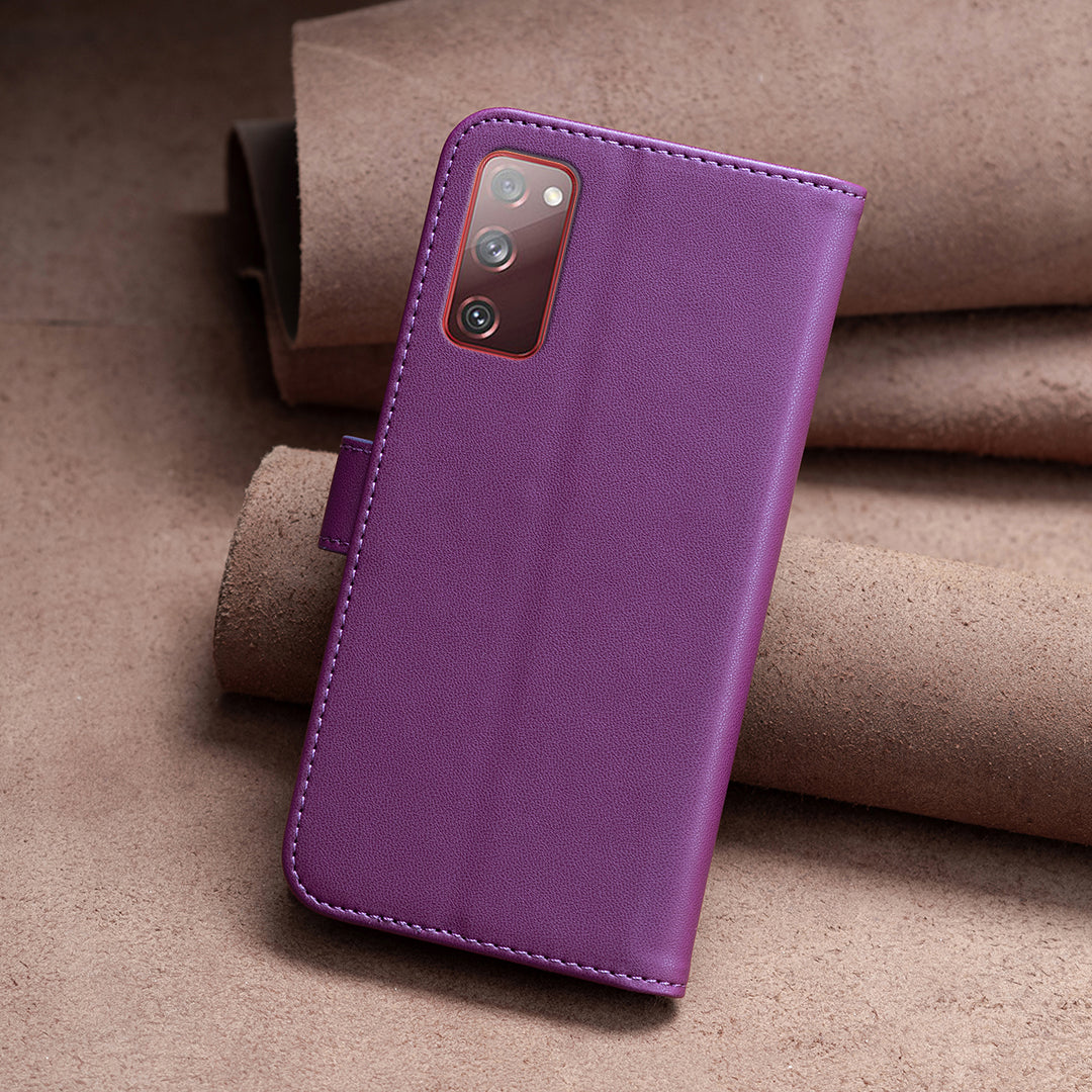 BINFEN COLOR BF17 For Samsung Galaxy S20 FE 5G / S20 FE / S20 FE 2022 / S20 Lite PU Leather Phone Cover Stand Wallet Case - Dark Purple