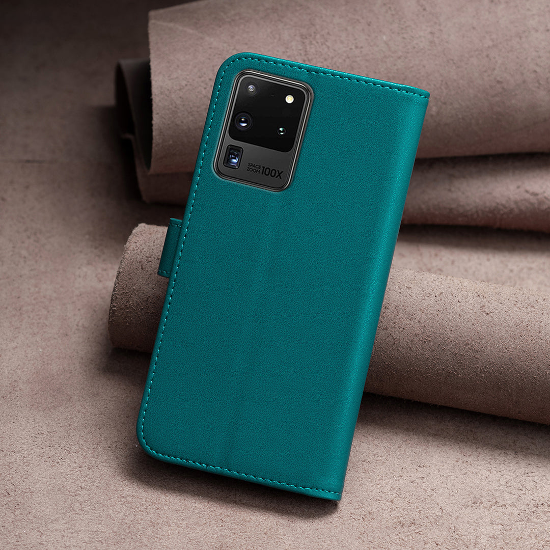 BINFEN COLOR BF17 TPU+PU Leather Phone Cover for Samsung Galaxy S20 Ultra Stand Magnetic Phone Case Wallet - Green