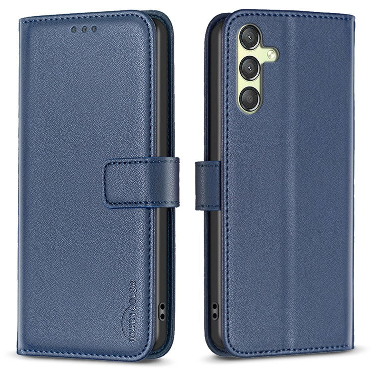 BINFEN COLOR BF17 Phone Leather Cover for Samsung Galaxy A24 4G (162.1 x 77.6 x 8.3mm) Wallet Stand Protective Phone Case - Blue