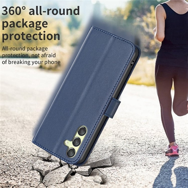 BINFEN COLOR BF17 Phone Leather Cover for Samsung Galaxy A24 4G (162.1 x 77.6 x 8.3mm) Wallet Stand Protective Phone Case - Blue