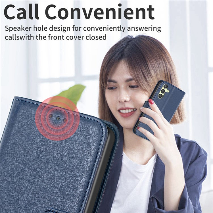 BINFEN COLOR BF17 Phone Leather Cover for Samsung Galaxy A24 4G (162.1 x 77.6 x 8.3mm) Wallet Stand Protective Phone Case - Blue