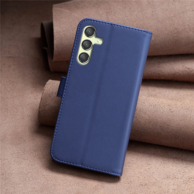 BINFEN COLOR BF17 Phone Leather Cover for Samsung Galaxy A24 4G (162.1 x 77.6 x 8.3mm) Wallet Stand Protective Phone Case - Blue