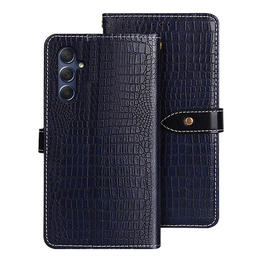 IDEWEI Crocodile Texture Phone Case for Samsung Galaxy M54 5G / F54 5G Wallet Stand PU Leather Cover - Blue