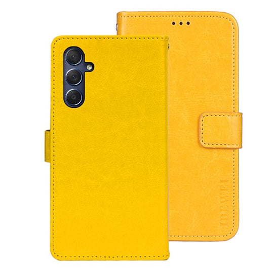 IDEWEI For Samsung Galaxy M54 5G / F54 5G Anti-Scratch Leather Phone Case Wallet Crazy Horse Texture Stand Phone Cover - Yellow
