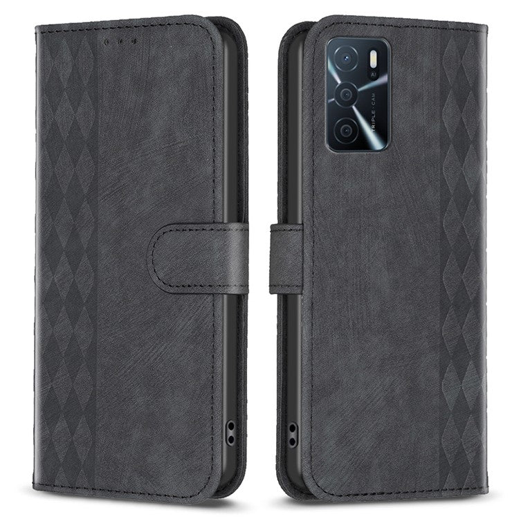 Leather Cover for Oppo A16 / A16s / A54 5G / A54s / A55 5G , Imprinted Pattern Stand Wallet Flip Phone Case - Black