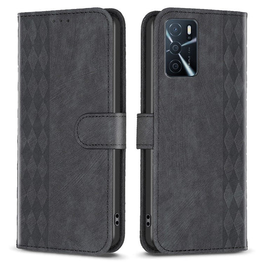 Leather Cover for Oppo A16 / A16s / A54 5G / A54s / A55 5G , Imprinted Pattern Stand Wallet Flip Phone Case - Black