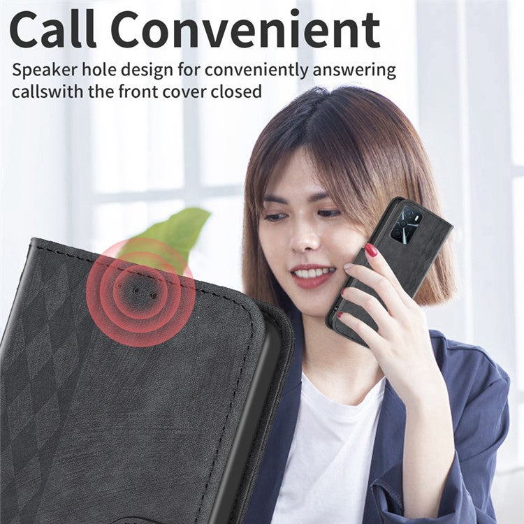 Leather Cover for Oppo A16 / A16s / A54 5G / A54s / A55 5G , Imprinted Pattern Stand Wallet Flip Phone Case - Black