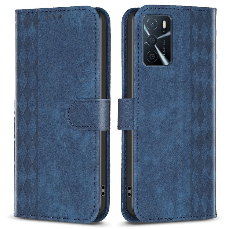 Leather Cover for Oppo A16 / A16s / A54 5G / A54s / A55 5G , Imprinted Pattern Stand Wallet Flip Phone Case - Blue